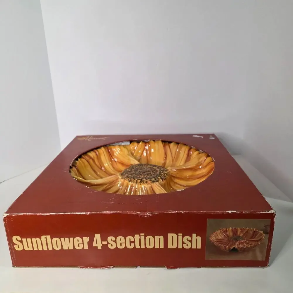 Harvest Sunflower 4-Section Ceramic Divided Serving Dish 15in Original Box